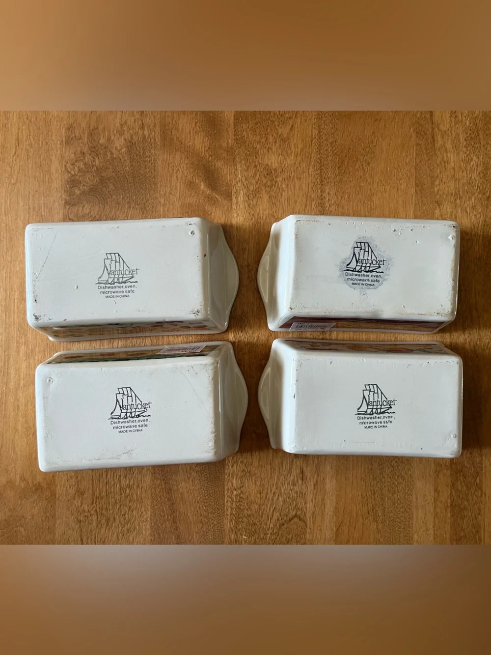 Set Of 4 Nantucket Stoneware Mini Loaf Baking Pan Set with Seasonal Artwork